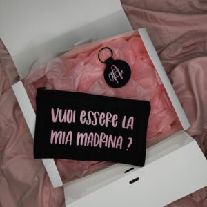 Box Padrino/Madrina: Pochette in tessuto + Portachiavi