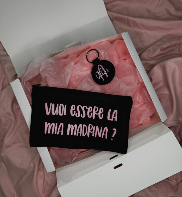 Box Padrino/Madrina: Pochette in tessuto + Portachiavi