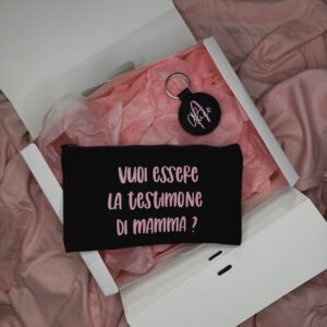 Box Testimone/Damigella: Pochette in tessuto + Portachiavi