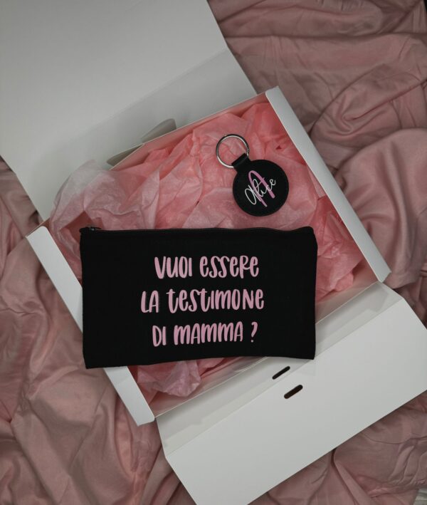 Box Testimone/Damigella: Pochette in tessuto + Portachiavi